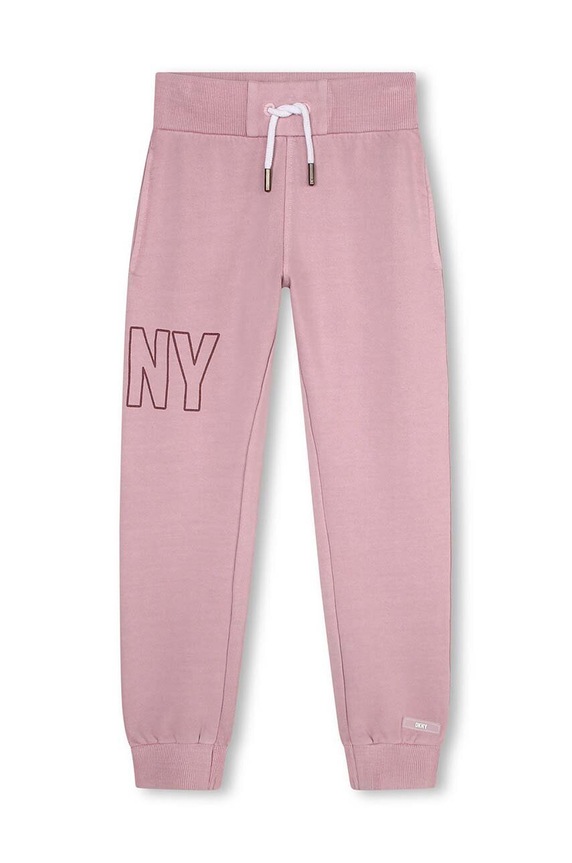 Dkny spodnie dresowe bawełniane dziecięce nadruk fioletowy D54000.114.150