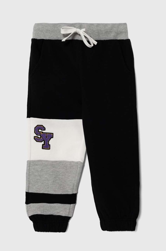 Sisley spodnie dresowe bawełniane dziecięce 3J68XF011.G.SEASONAL czarny AW23