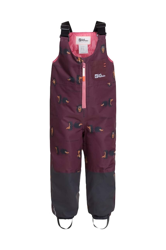 Детски зимен спортен панталон Jack Wolfskin GLEEL 2L INS PRINT BIB текстил бордо 1610451