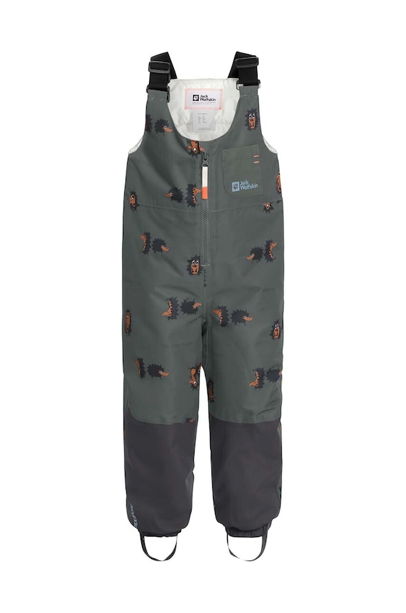 Παιδικό χειμερινό αθλητικό παντελόνι Jack Wolfskin GLEEL 2L INS PRINT BIB ύφασμα γκρί 1610451