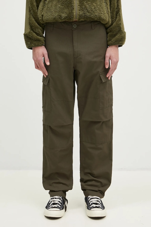 Хлопковые брюки Carhartt WIP гладкий зелёный I032468.6302