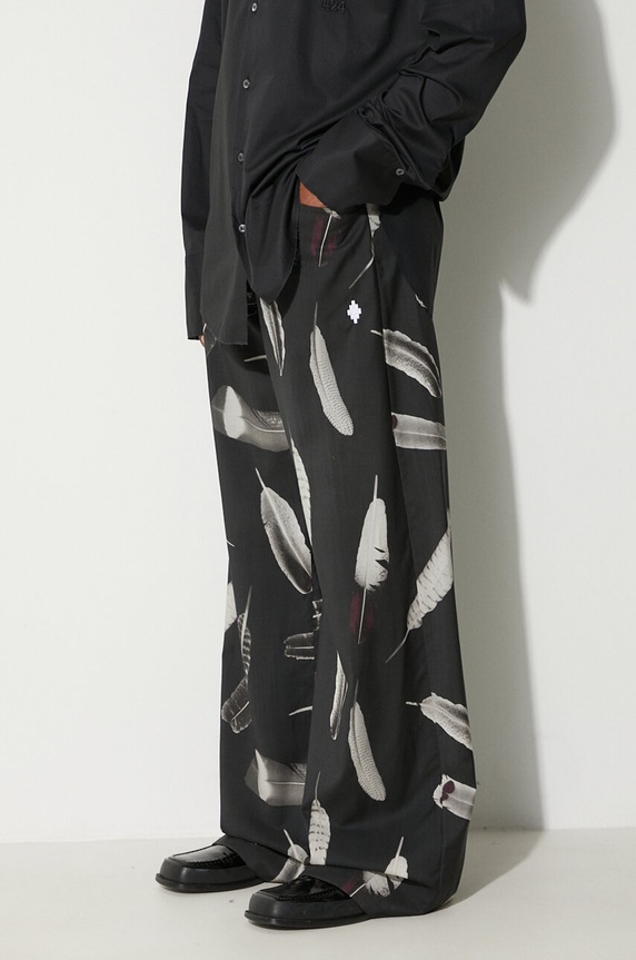 Μάλλινο παντελόνι Marcelo Burlon Aop Wind Feathers μαλλί μαύρο CMCA187F23FAB0031001