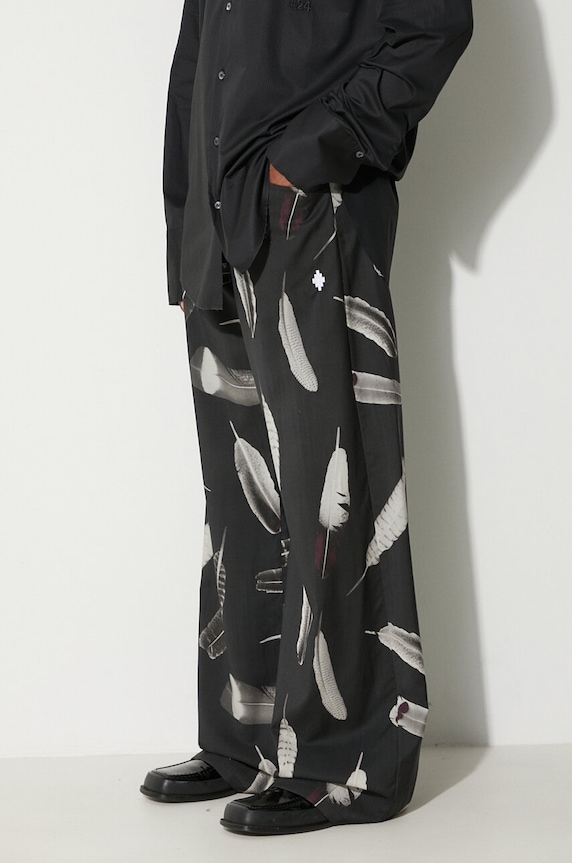 Μάλλινο παντελόνι Marcelo Burlon Aop Wind Feathers μαλλί μαύρο CMCA187F23FAB0031001