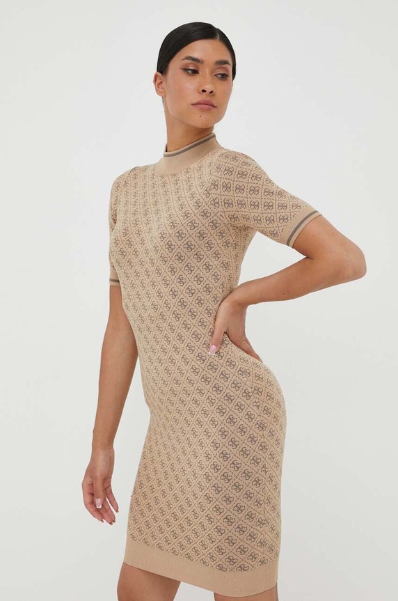 Рокля Guess LISE трикотаж кафяв W3YK39.Z37K0