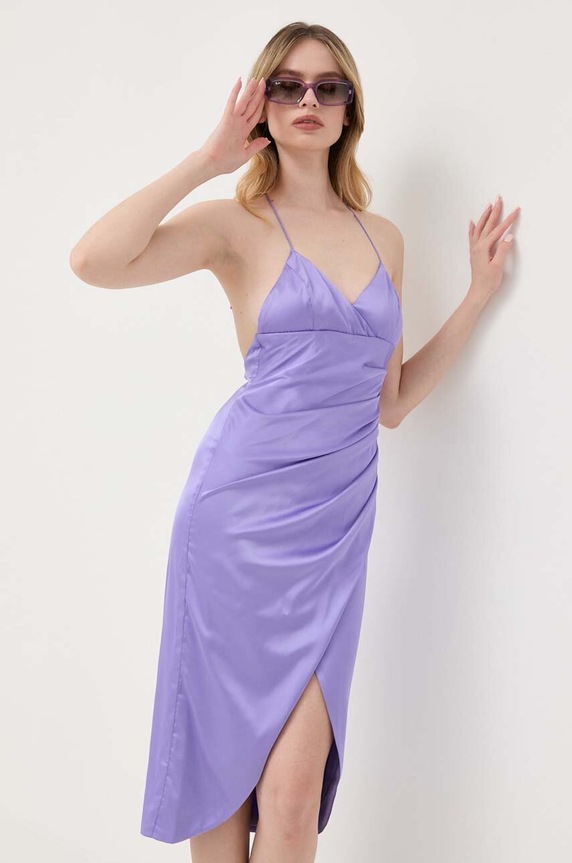 Φόρεμα Bardot με ελαστάν μωβ 58657DB.VIOLET