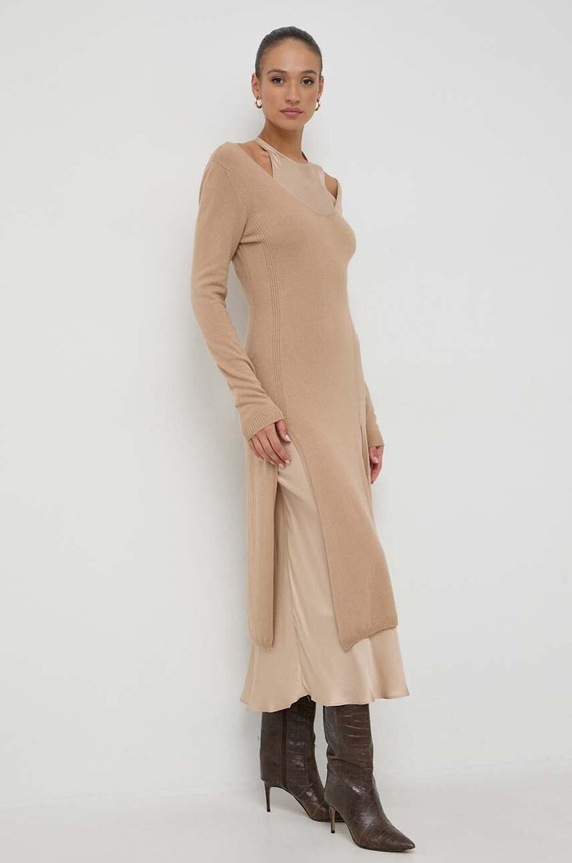 Šaty z vlněné směsi Twinset 232TP3210 hnědá AW23