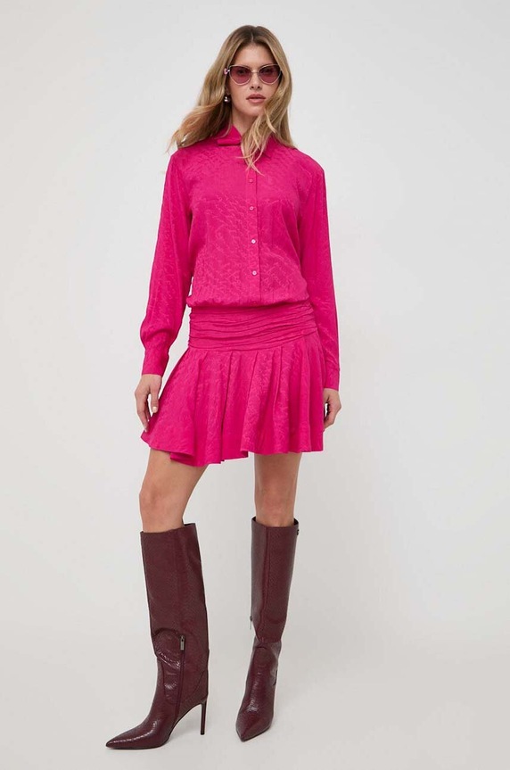 Φόρεμα από συνδιασμό μεταξιού Pinko εμπριμέ μωβ 102306.A193