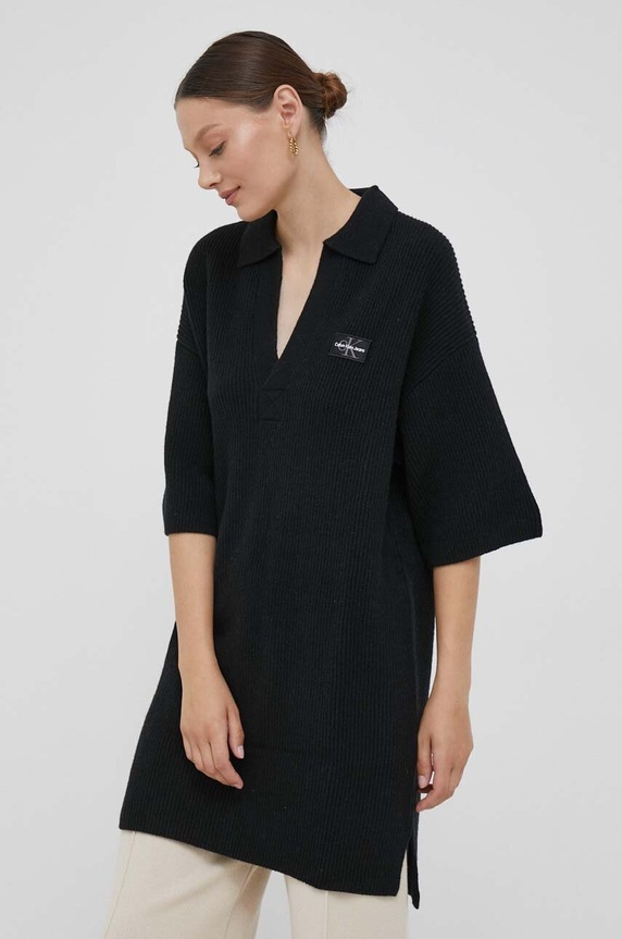 Calvin Klein Jeans gyapjú ruha J20J222280 fekete AW23
