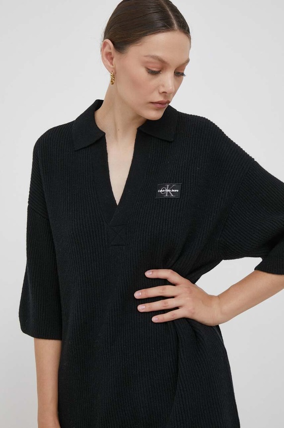 Calvin Klein Jeans gyapjú ruha fekete J20J222280