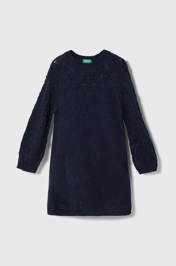 Dievčenské šaty s prímesou vlny United Colors of Benetton s prímesou vlny tmavomodrá 1UTKCV002.P.SEASONAL