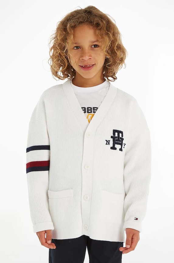 Detský bavlnený kardigan Tommy Hilfiger stredne hrubá biela KB0KB08366.128.176.9BYX