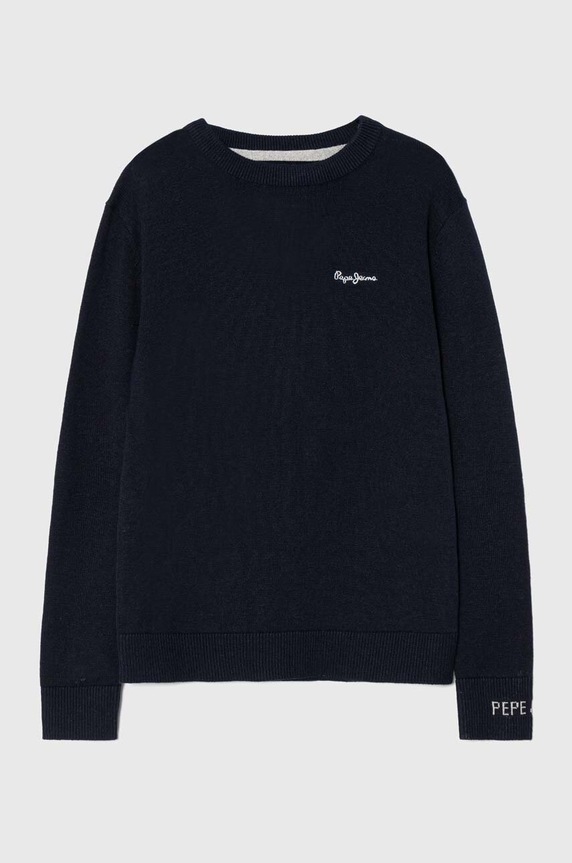 Детски памучен пуловер Pepe Jeans тънък тъмносин PB701206