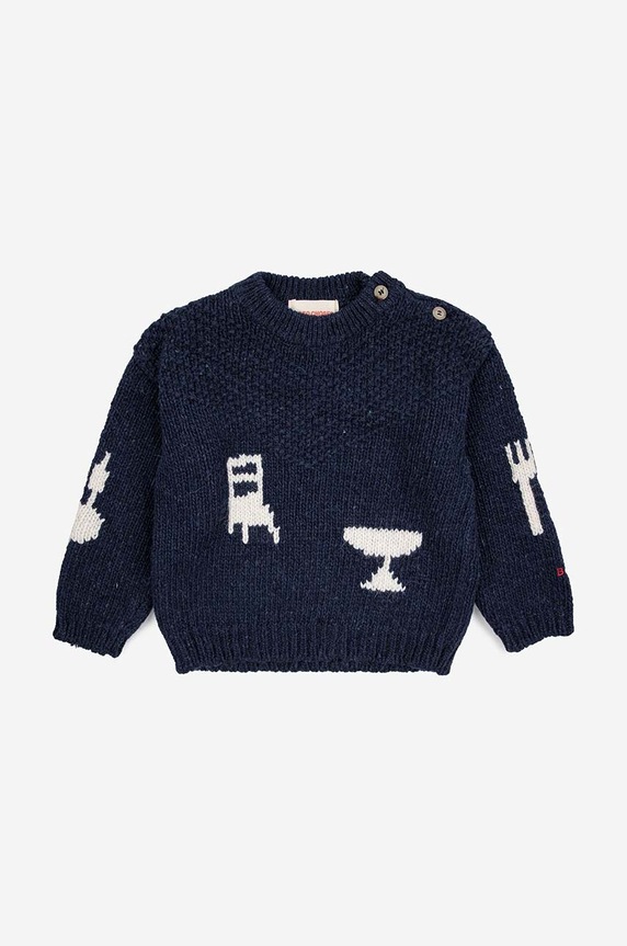Dětský svetr s příměsí vlny Bobo Choses 223FB008 námořnická modř AW23