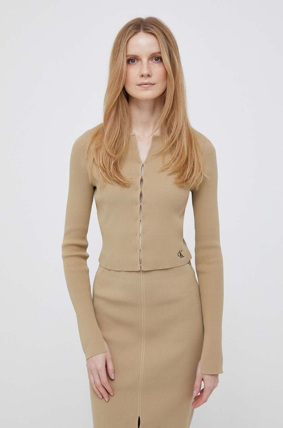 Calvin Klein Jeans kardigán sima bézs J20J221349