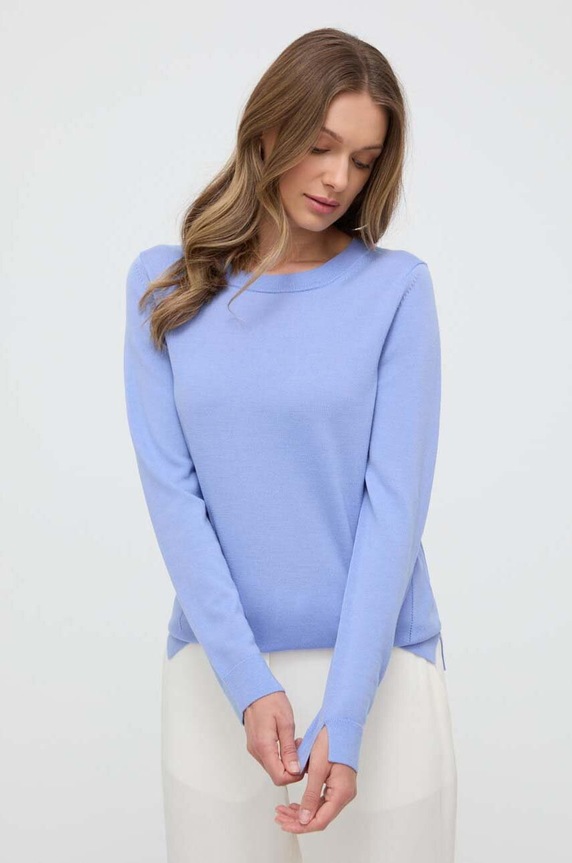 BOSS sweter wełniany okrągły niebieski 50492551