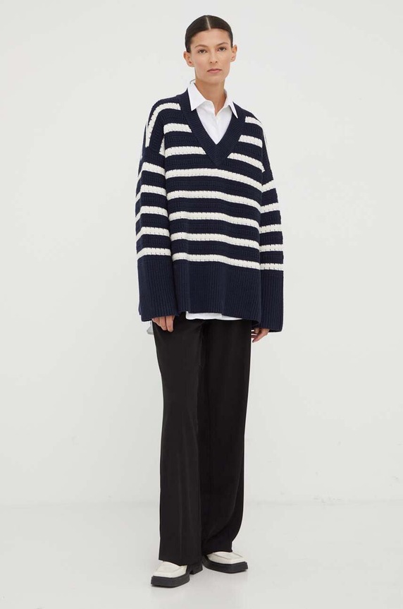 Samsoe Samsoe sweter z domieszką wełny F23300195 granatowy AW23