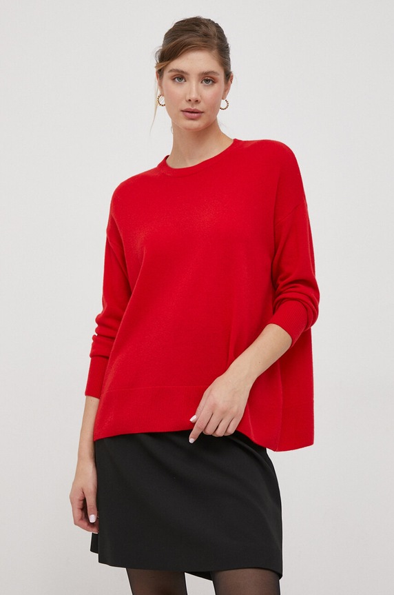 Sisley sweter wełniany okrągły czerwony 1044M103K.0F1