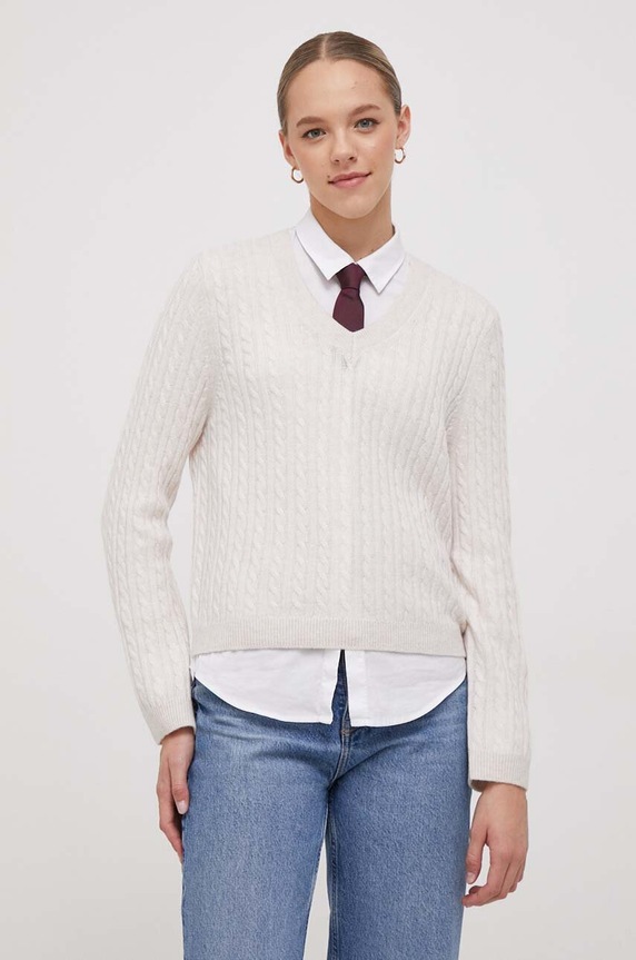 Tommy Hilfiger sweter wełniany szpic beżowy WW0WW39887