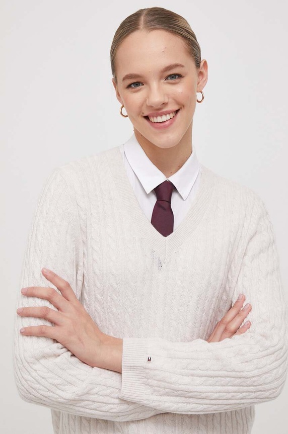 Tommy Hilfiger sweter wełniany beżowy WW0WW39887