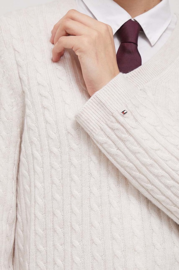 Tommy Hilfiger sweter wełniany WW0WW39887 beżowy