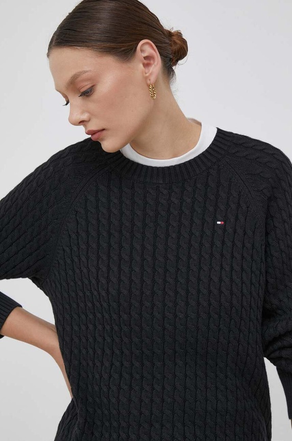 Tommy Hilfiger pamut pulóver pamut fekete WW0WW39906