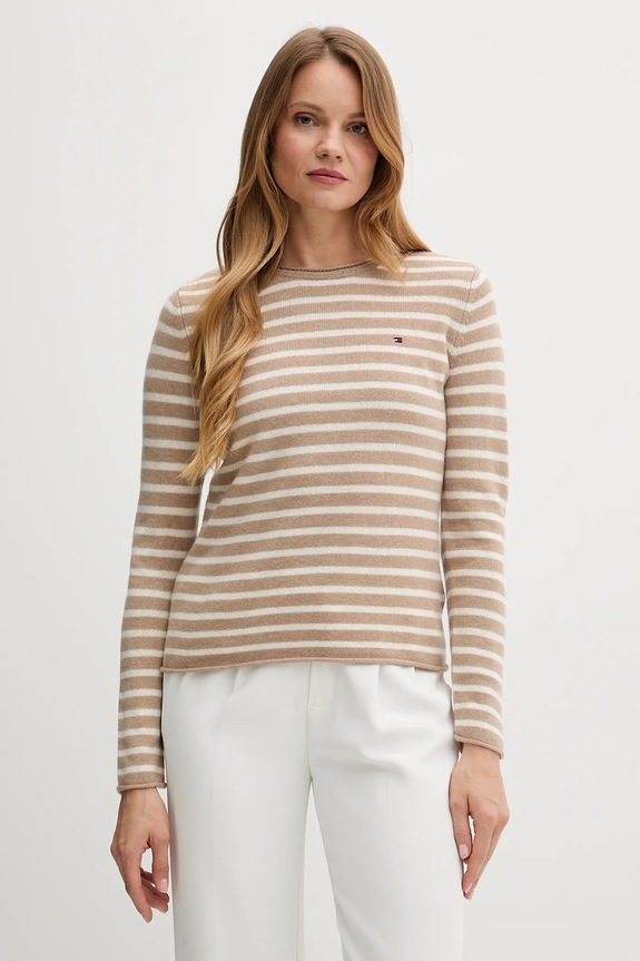 Μάλλινο πουλόβερ Tommy Hilfiger μαλλί μπεζ WW0WW40264