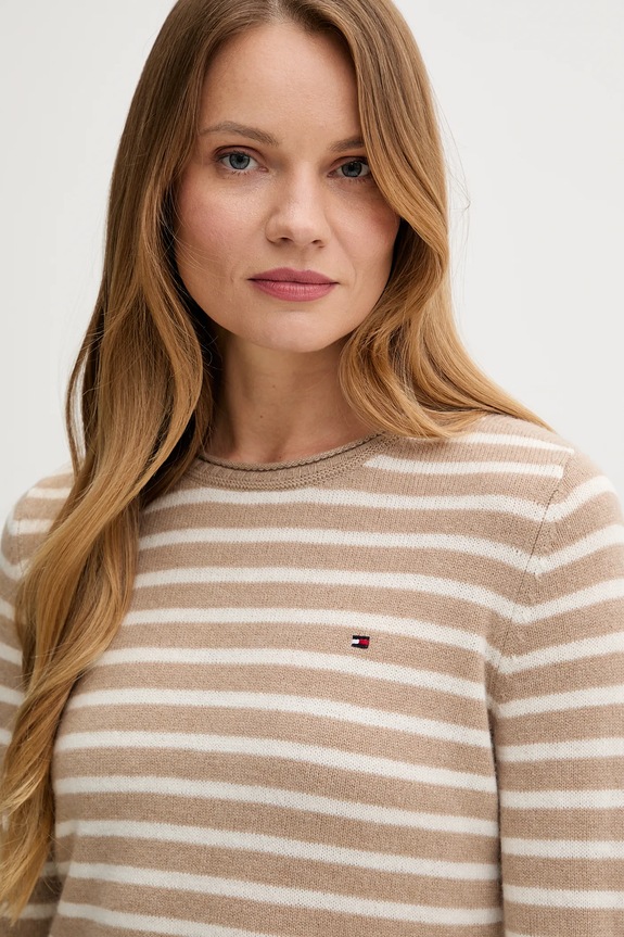 Μάλλινο πουλόβερ Tommy Hilfiger μπεζ WW0WW40264