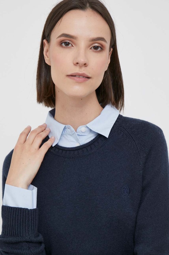Μάλλινο πουλόβερ Tommy Hilfiger σκούρο μπλε WW0WW41171