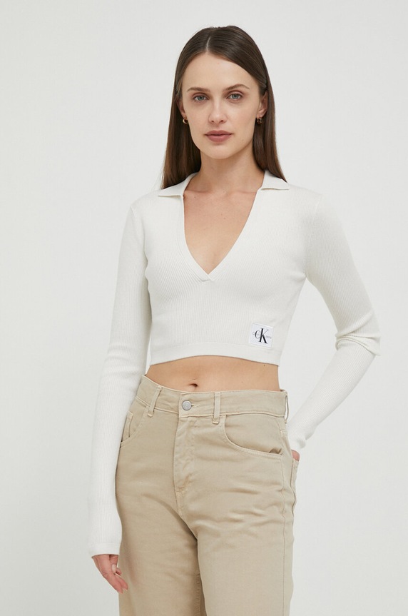 Tričko s dlouhým rukávem Calvin Klein Jeans béžová J20J221969