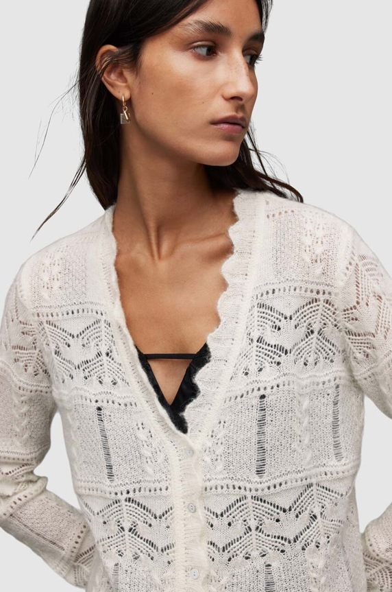 AllSaints kardigán VANESSA CARDIGAN WK034V fehér SS24