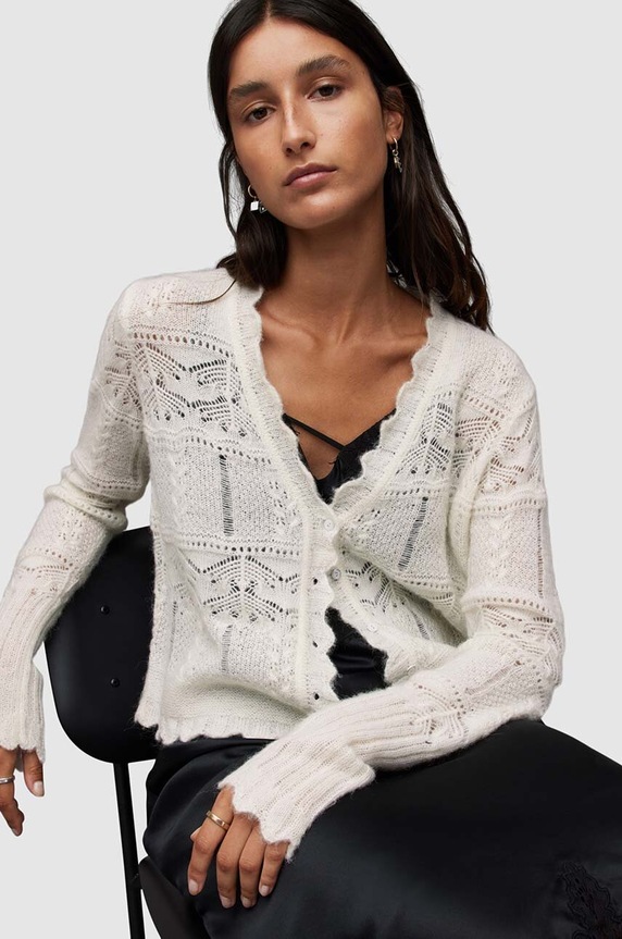 AllSaints kardigán VANESSA CARDIGAN fehér WK034V