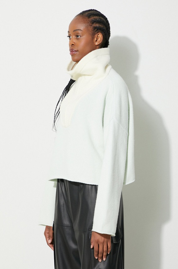 Vlněný svetr JW Anderson tyrkysová KW0579.YN0157