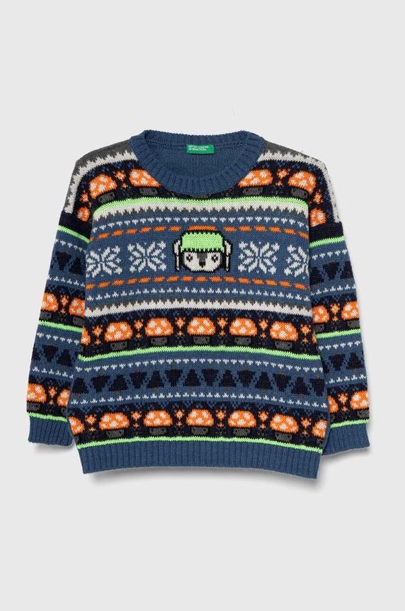 United Colors of Benetton pulover pentru copii din amestec de lana cu modele albastru 1176H101L.P.SEASONAL