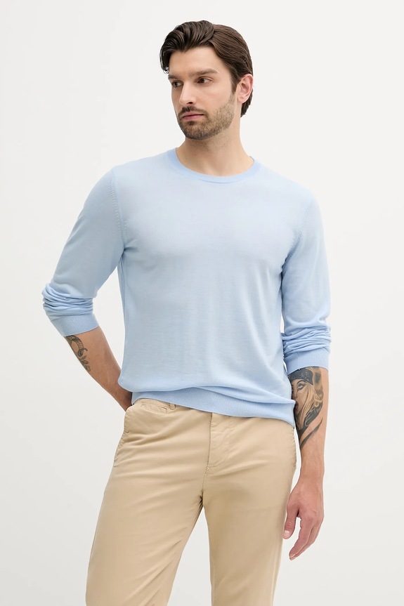 BOSS gyapjú pulóver pamut kék 50468239