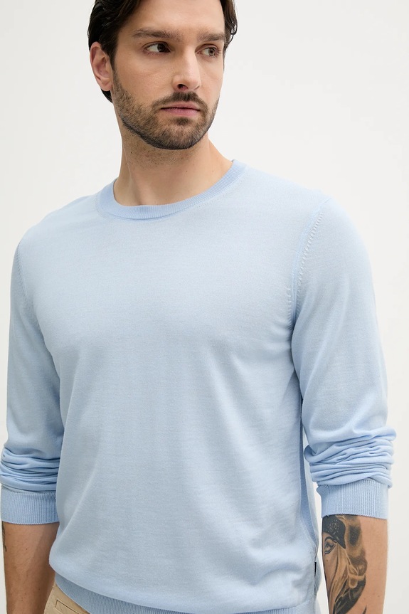 BOSS gyapjú pulóver kék 50468239