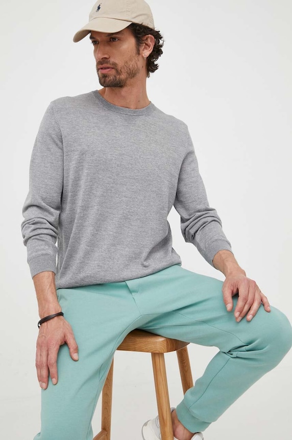 BOSS sweter wełniany Leno-P okrągły szary 50468239