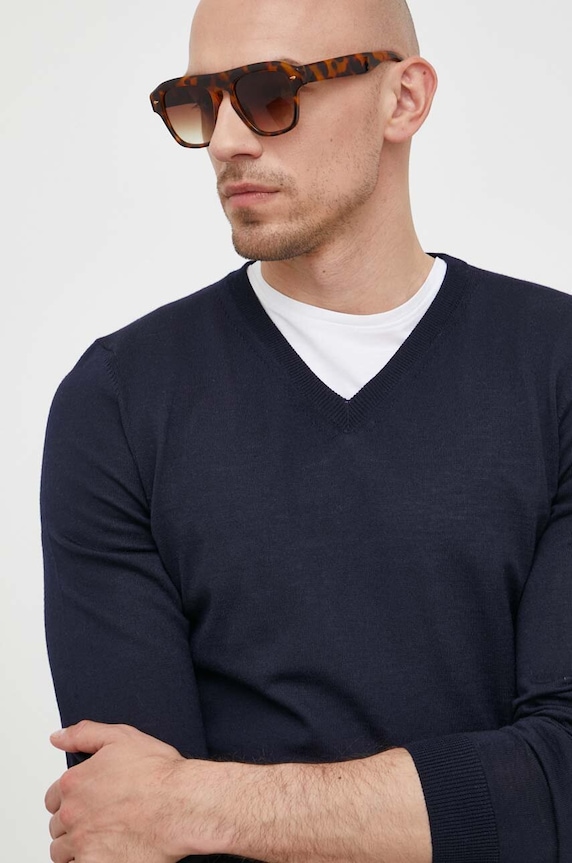 BOSS sweter wełniany granatowy 50468261