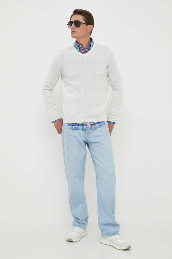 Vlnený sveter BOSS Baram-L 50476363 béžová AW25