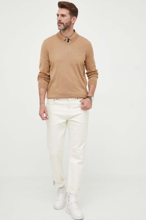 BOSS sweter wełniany Baram-L 50476363 beżowy AW25