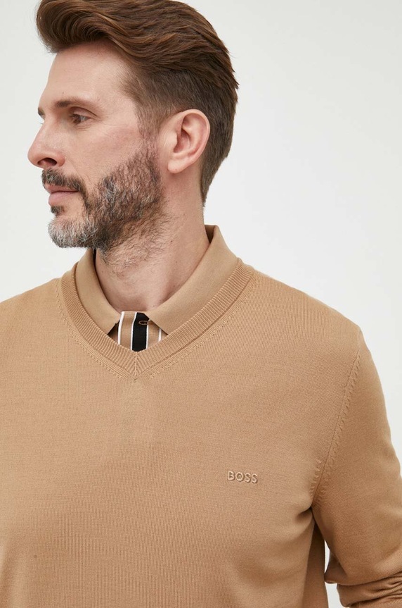 BOSS sweter wełniany Baram-L beżowy 50476363