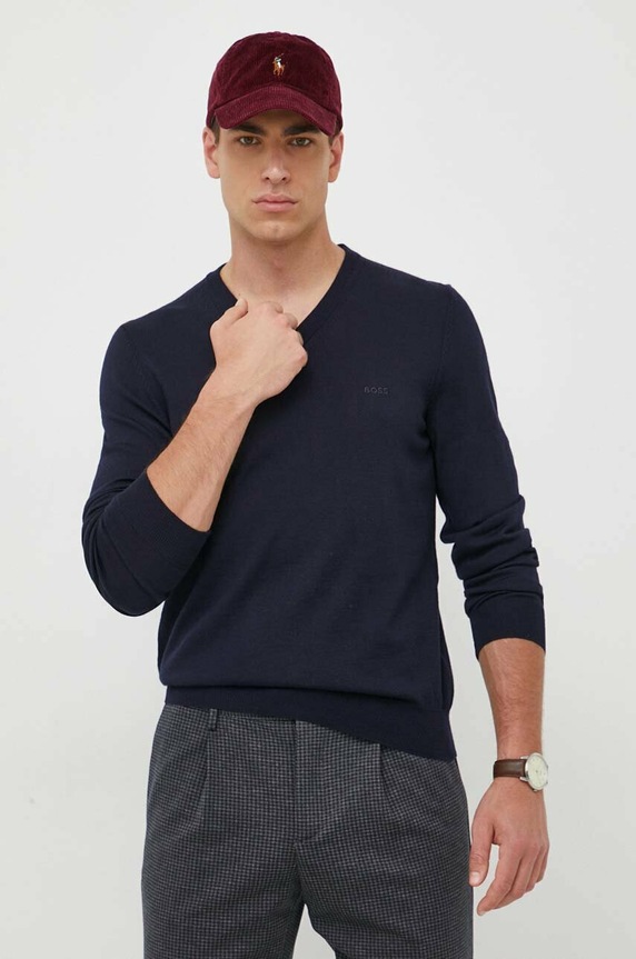 BOSS sweter wełniany Baram-L granatowy 50476363