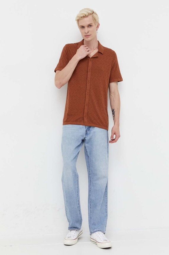 Πουκάμισο Hollister Co. KI320.3040.702 καφέ AW23