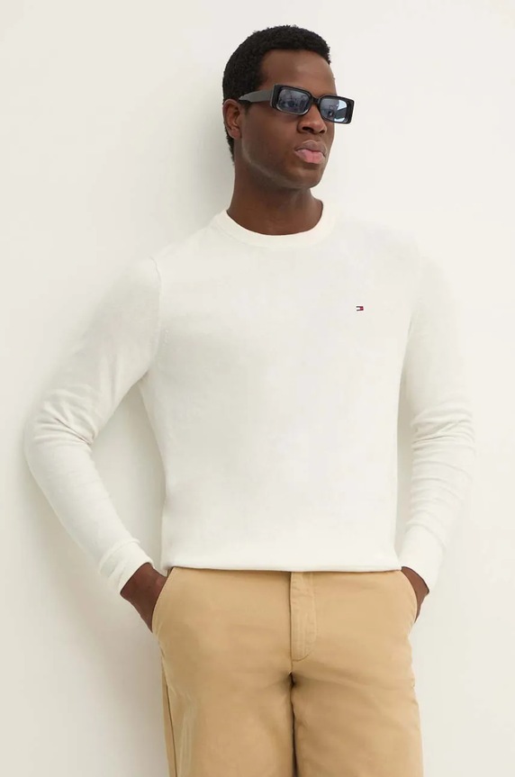 Tommy Hilfiger sweter z domieszką kaszmiru okrągły beżowy MW0MW28046