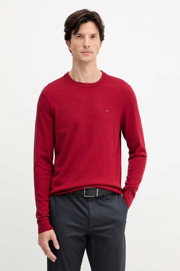 Tommy Hilfiger sweter z domieszką kaszmiru okrągły bordowy MW0MW28046