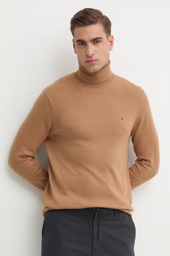 Svetr s příměsí kašmíru Tommy Hilfiger hnědá MW0MW28048