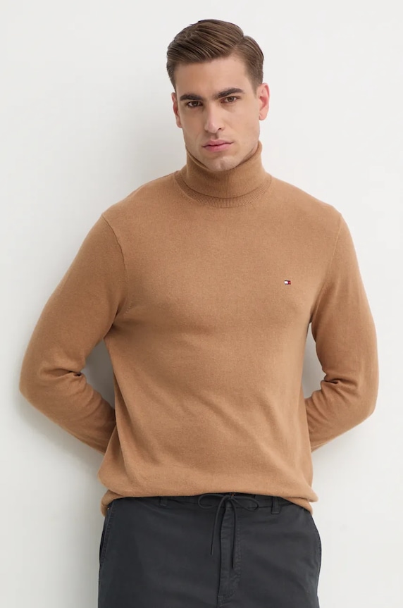 Svetr s příměsí kašmíru Tommy Hilfiger hnědá MW0MW28048