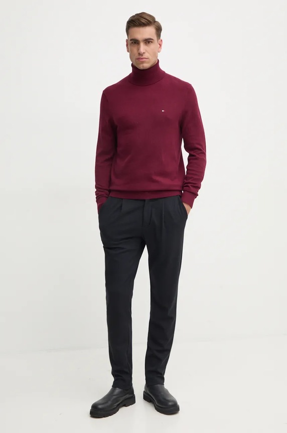 Tommy Hilfiger pulover din amestec de casmir MW0MW28048 burgundia AW25
