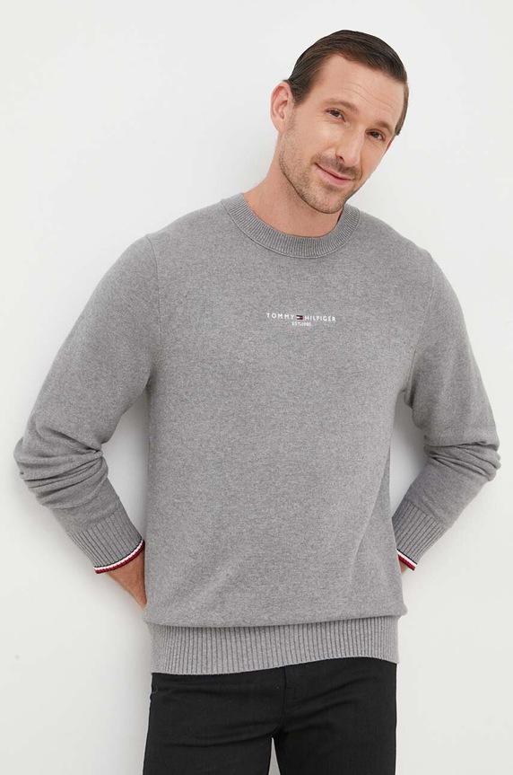 Tommy Hilfiger sweter bawełniany aplikacja szary MW0MW33108