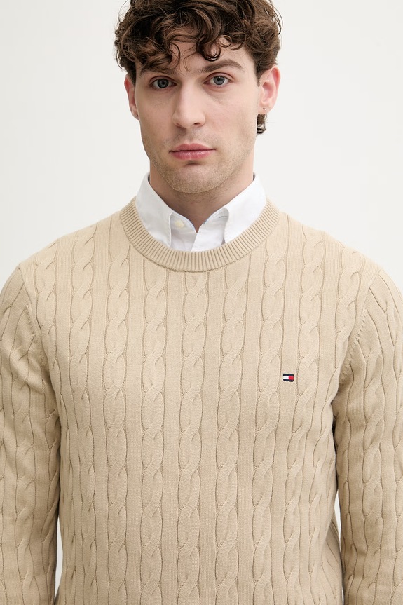 Tommy Hilfiger sweter męski bawełniany beżowy MW0MW33132