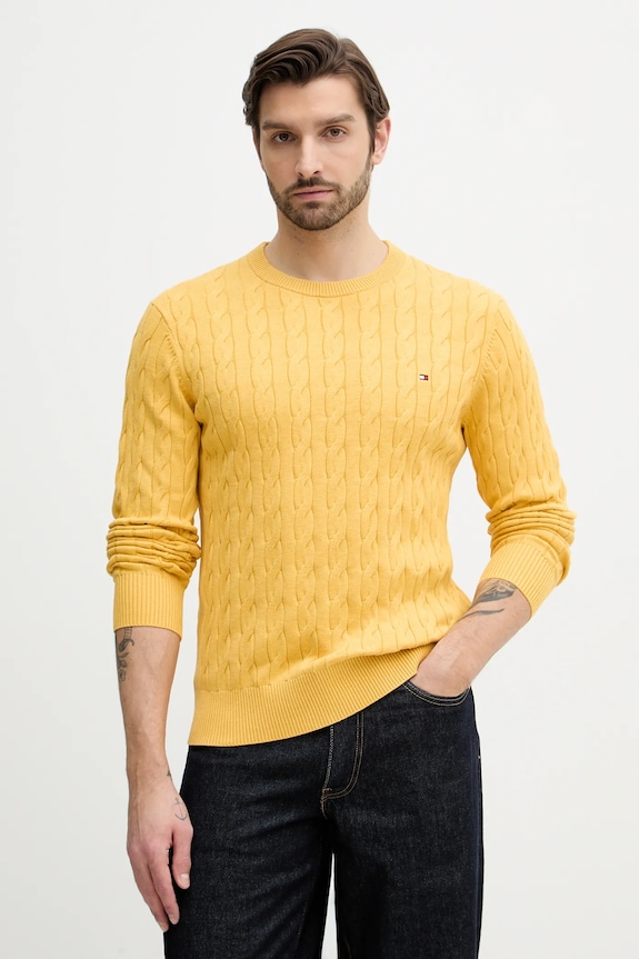 Tommy Hilfiger pulover bărbătesc din bumbac subtiri galben MW0MW33132